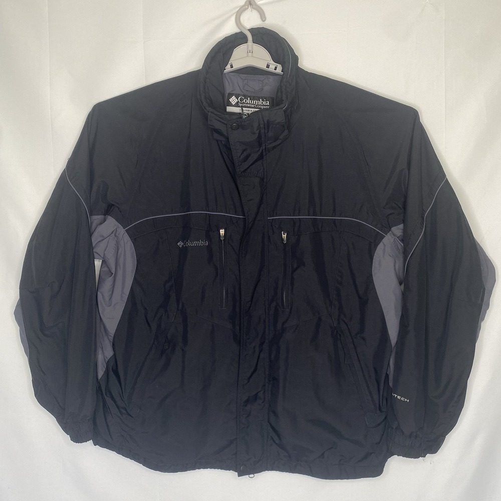 Columbia Sportswear Men's Black Gray Windbreaker Zip Front Hooded Jacket Mens XL